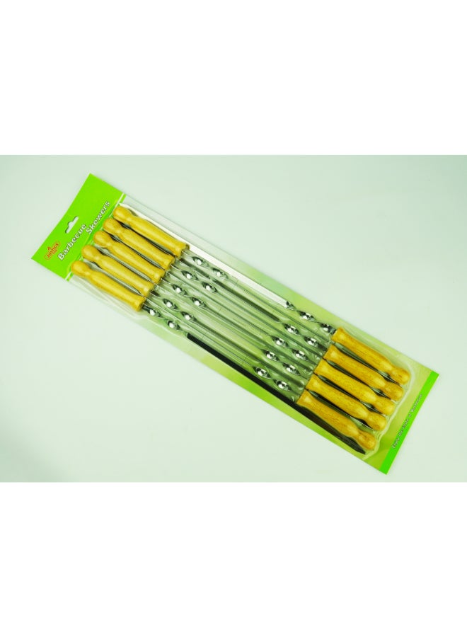 Joyous 10-Piece Stainless Steel Flat Blade Barbeque Skewers Silver and Brown 2 x 20 x 60 cm 33012 - Image 1